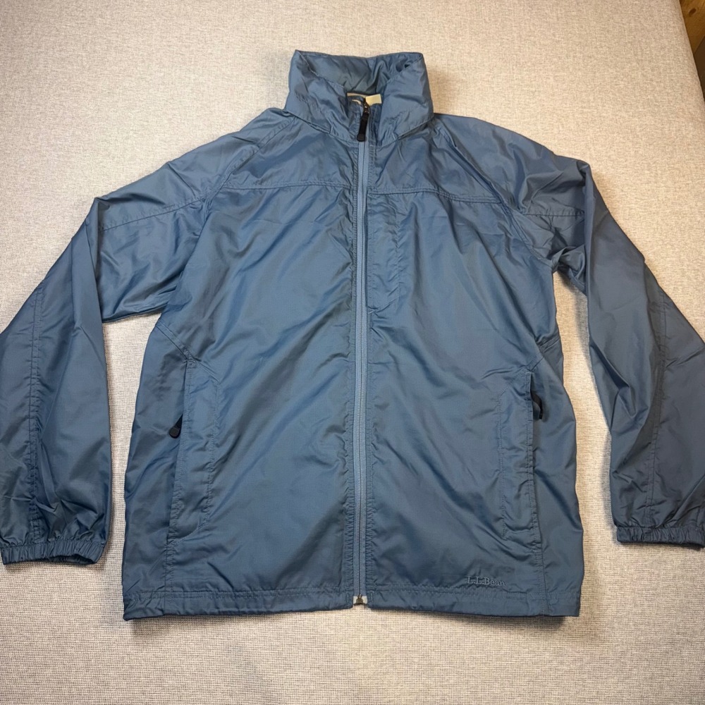 LL Bean Mens Large Tall Blue Ripstop Nylon Windbreaker Jacket Full Zip OAKD6